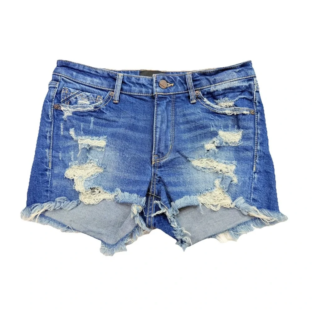 Buckle Black Fit No. 53 Stretch Jean Shorts Mid‎ Rise Light Distressed Denim 26